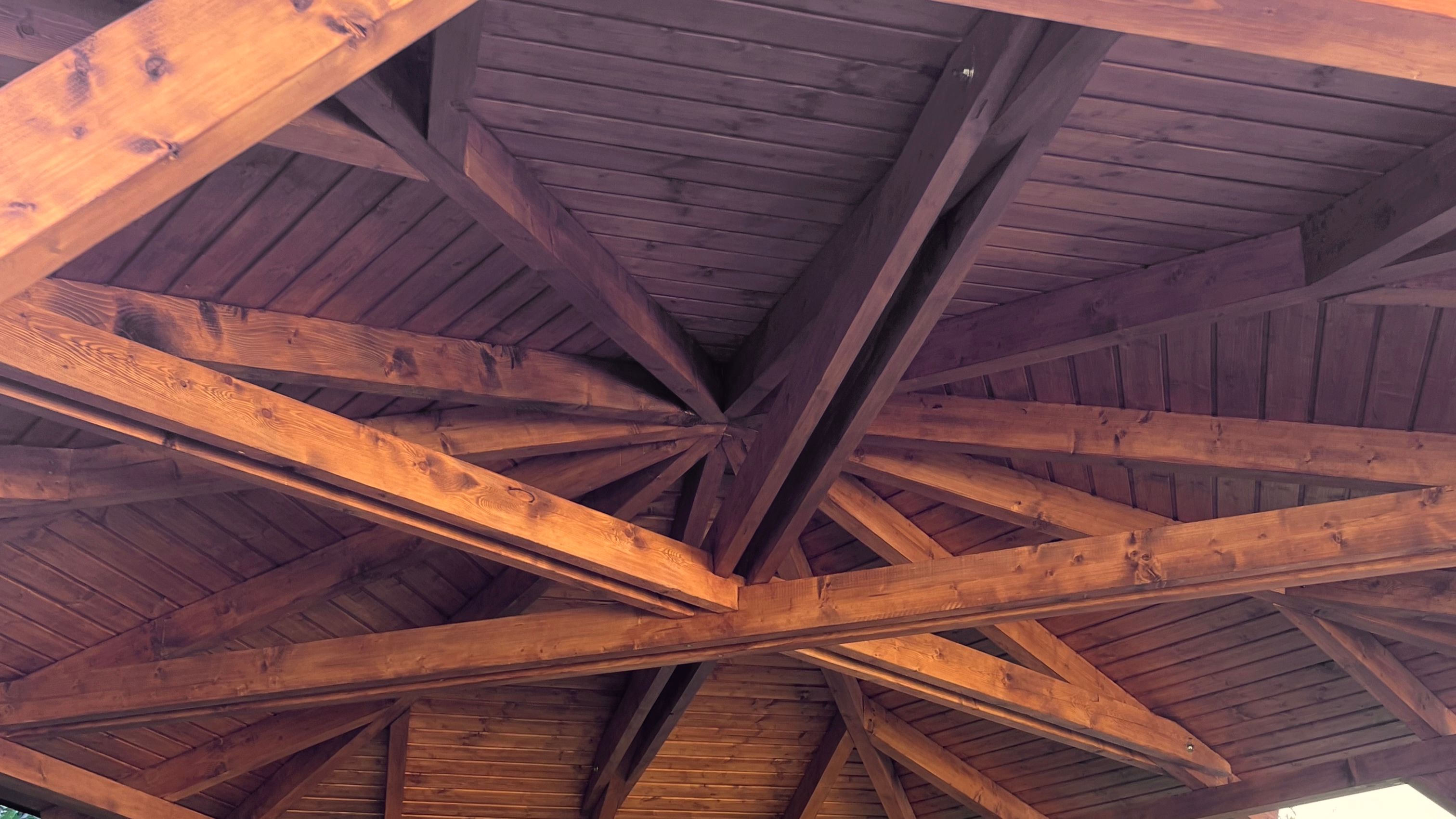 Construction of a wooden carport.